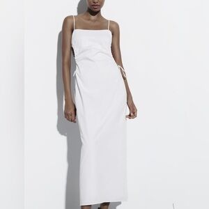 ZARA GABARDINE MIDI DRESS WITH CUT-OUT DETAIL - White